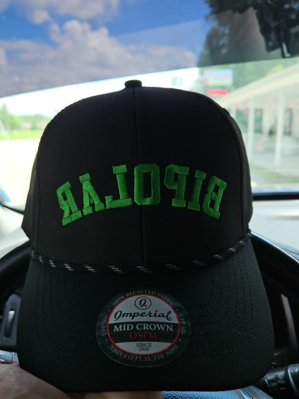 NEW Imperial Custom Backwards "Bipolar" Embroidered Hat - Black/Green OSFM